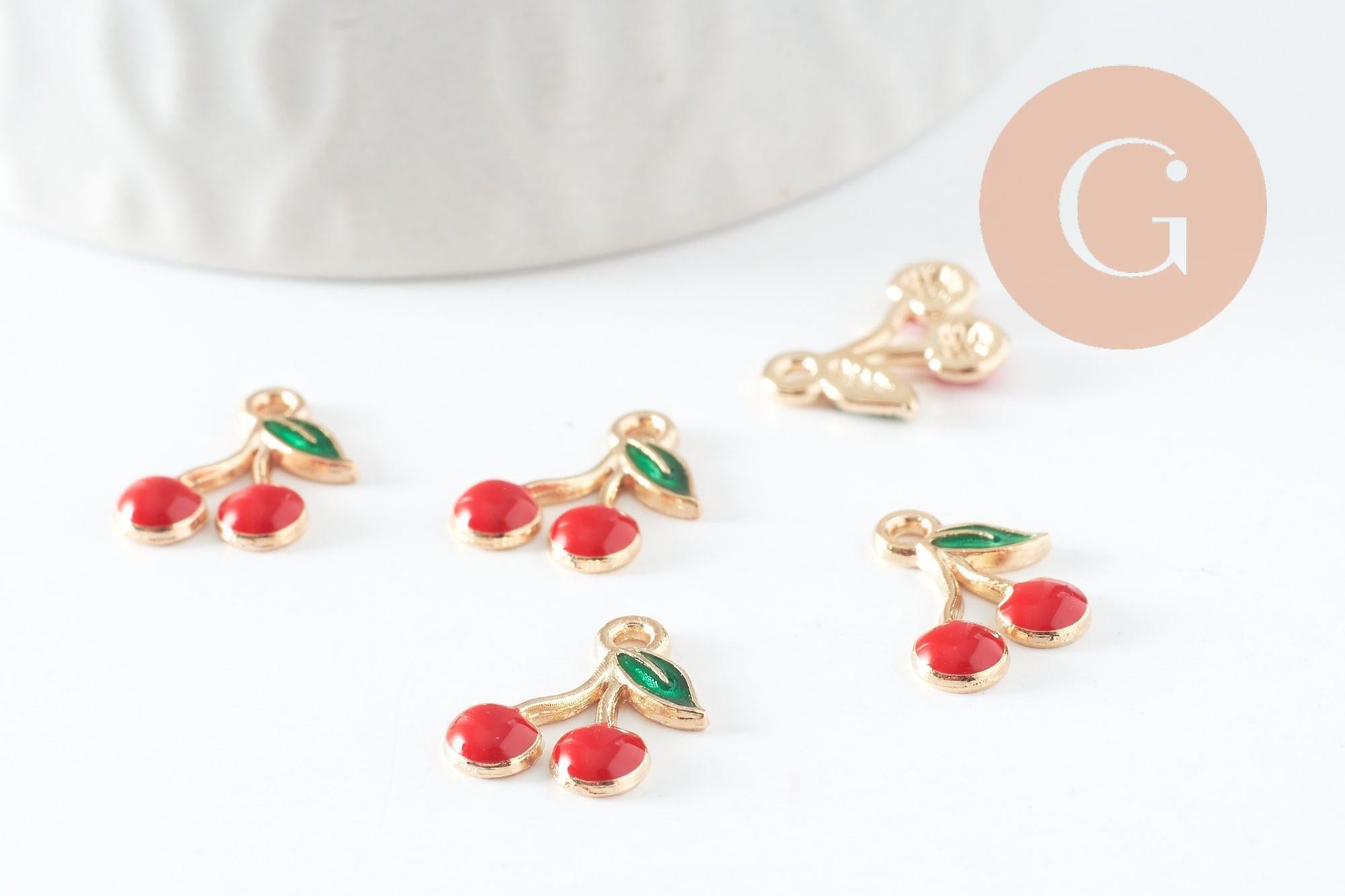 Pendentif cerise doré émaillé rouge zamac doré 13mm x5 (G3307)