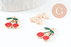 Pendentif cerise zamac doré émaillé rouge 18mm,pendentif fruit création bijoux, x1 (G3513)