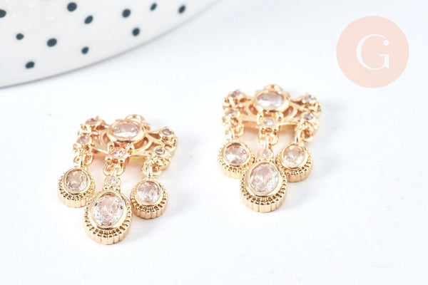 Pendentif chandelier laiton doré zircons cubiques 28mm,création bijoux chandelier, x1 (G6961)