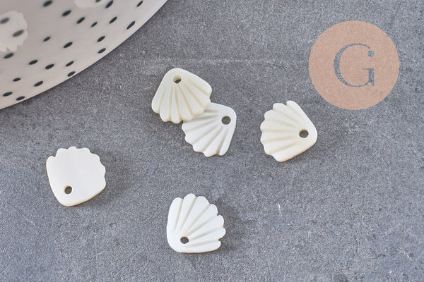 Pendentif charm coquillage nacre blanche naturelle ,pendentif coquillage nacre,coquillage blanc,création bijou, 10mm, x5 G4623