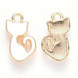 Pendentif chat zamac doré émail blanc 12mm, x5 (G6100)