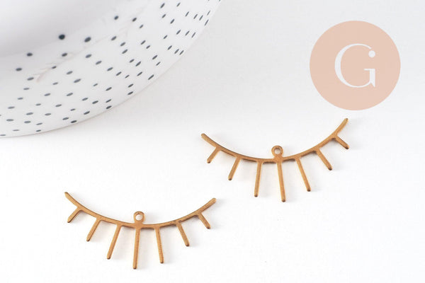 Pendentif cils laiton brut, fournitures pour bijoux, laiton brut,pendentif minimaliste ,bijoux moderne,x 2 36x18mm,G3230