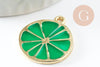 Pendentif citron agrume en zamac doré vert 26.5mm, x2 (G5303)