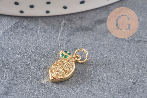 Pendentif citron doré 18K zircons, 14mm, x1 (G4852)