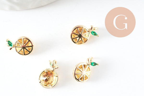 Pendentif citron doré 18K zircons,pendentif fruit création bijoux, pendentif doré, 11.5mm, x1 (G4037)