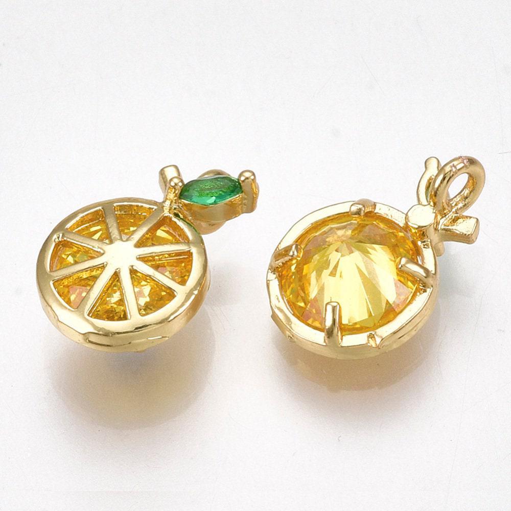 Pendentif citron doré 18K zircons,pendentif fruit création bijoux, pendentif doré, 11.5mm, x1 (G4037)