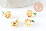Pendentif citron doré 18K zircons,pendentif fruit création bijoux, pendentif doré, 11.5mm, x1 (G4037)