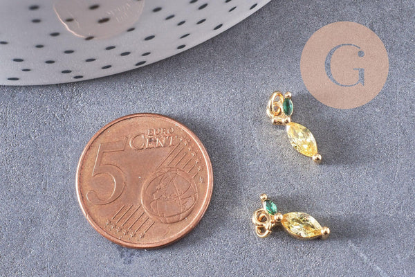 Pendentif citron laiton doré 18K zircon 12mm, x1 (G10283)