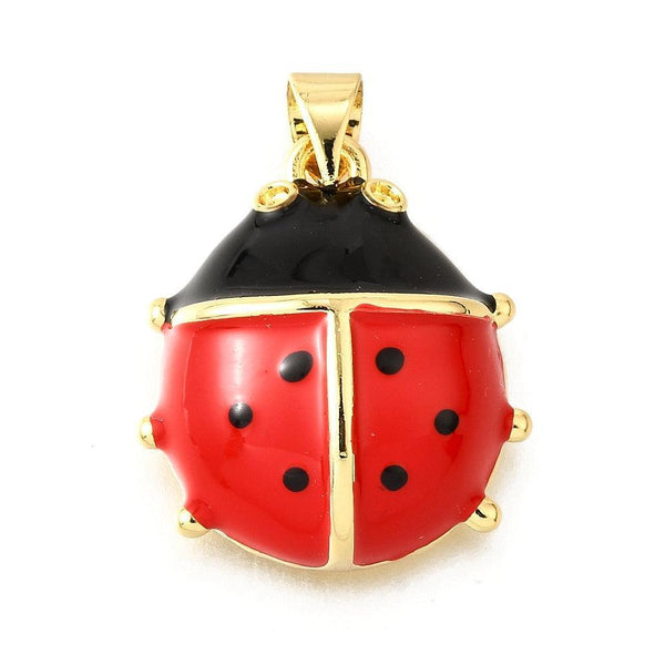 Pendentif coccinelle laiton doré émaillé rouge 20.5mm, x1 (G10306)
