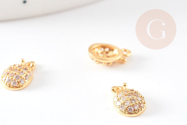 Pendentif coccinelle or cristal zircon, pendentif doré,pendentif cristal, bijou doré,création bijoux,9.5mm, x1 G2468