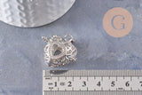 Pendentif coeur Bola carillon d'harmonie laiton argenté, bijoux grossesse, Vendu sans carillon, 35mm, x1 (G3651)