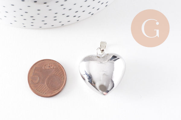 Pendentif coeur Bola harmonie carillon laiton argent platine 26.5mm, x1 (G9889)