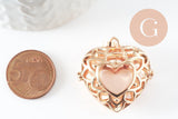 Pendentif coeur Bola harmony carillon laiton doré, bijoux de création grossesse, Vendu sans carillon, 35mm, x1 (G5974)