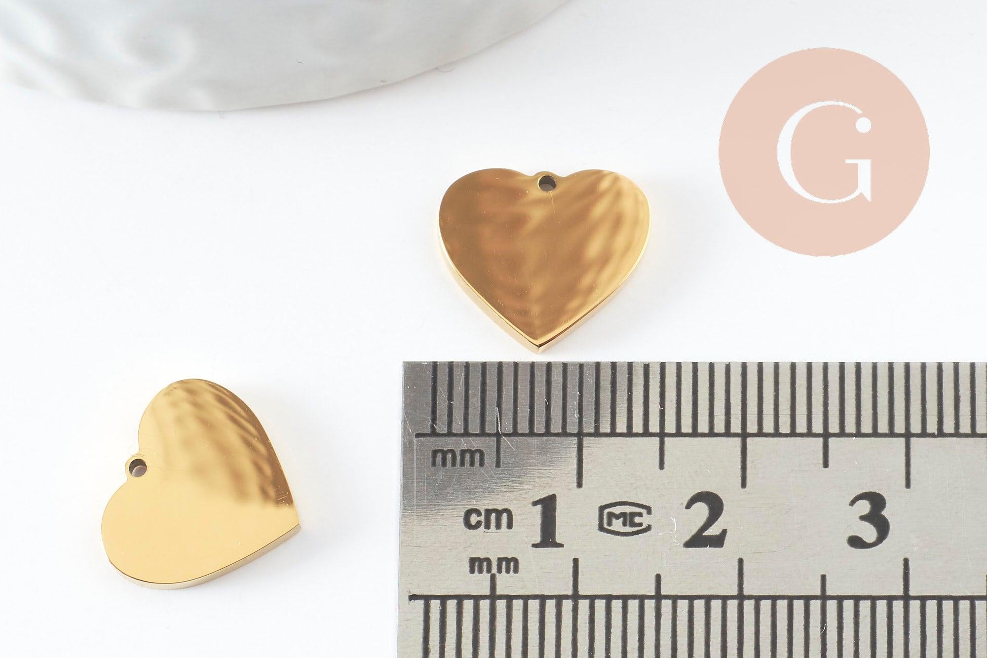 Pendentif coeur acier 201 inoxydable doré 13mm finition Miroir, x1 (G10182)