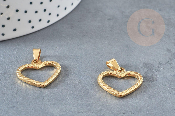 Pendentif coeur acier 304 inoxydable doré 21.5mm, x1 (G4904)