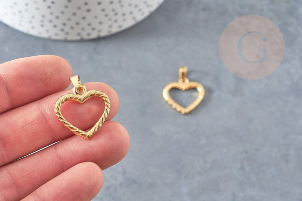 Pendentif coeur acier 304 inoxydable doré 21.5mm, x1 (G4904)