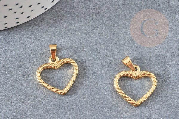 Pendentif coeur acier 304 inoxydable doré 21.5mm, x1 (G4904)