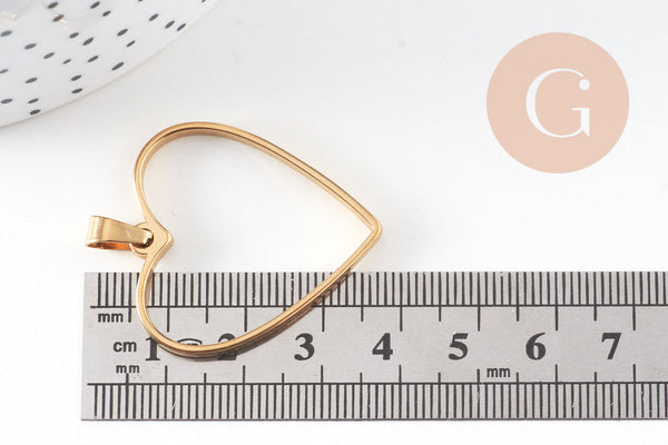 Pendentif coeur acier 304 inoxydable doré sans fond 33mm, x1 (G10793)