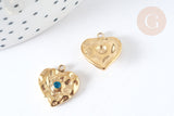 Pendentif cœur acier 304 inoxydable doré zircon bleu 15mm ,creation bijoux acier, x1 G7370