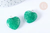 Pendentif cœur agate brésilienne vert foncé fer argenté 22mm, création bijoux pierre naturelle, x1 G7927