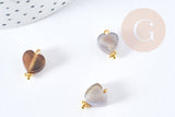 Pendentif cœur agate grise naturelle laiton doré 15.5mm, x1 (G8645)