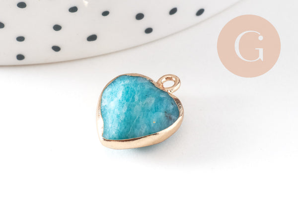 Pendentif coeur amazonite facettes, fournitures créatives, pendentif pierre, amazonite naturelle, pendentif coeur,17mm, Unité (G0350)