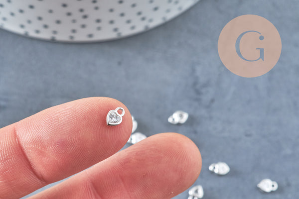 Pendentif coeur argent massif 925 et zircon 6mm, x1 (G10739)