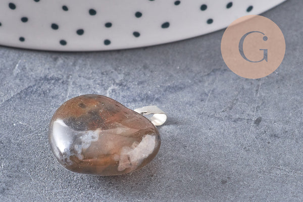 Pendentif coeur cornaline naturelle laiton argenté, pendentif pierre cornaline naturelle, bijoux en pierre naturelle, 23mm, x1 G5583