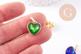 Pendentif coeur cristal coloré acier 304 inoxydable doré 16.5mm, x1 (G10704)