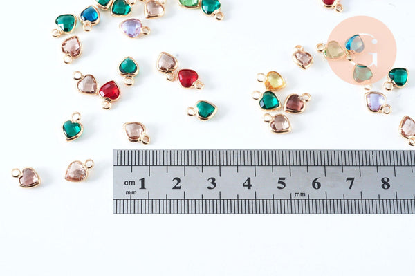 Pendentif coeur doré cristal coloré 9mm , x1 (G6357)