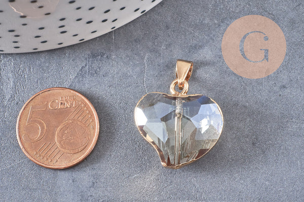 Pendentif coeur doré cristal transparent facettes,pendentif cristal, pendentif doré,création bijoux,20mm, x 2, G5044