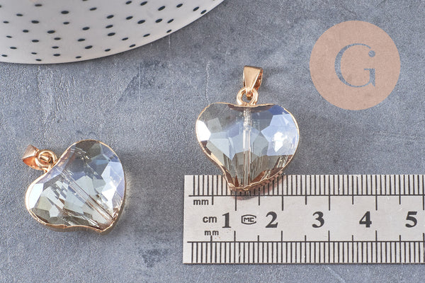 Pendentif coeur doré cristal transparent facettes,pendentif cristal, pendentif doré,création bijoux,20mm, x 2, G5044