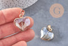 Pendentif coeur doré cristal transparent facettes,pendentif cristal, pendentif doré,création bijoux,20mm, x 2, G5044