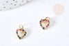 Pendentif coeur doré cristal zircons multicolores 10.5mm, pendentif laiton doré amour création bijoux, x1 G8519