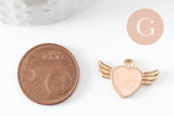 Pendentif coeur email rose doré , fournitures créatives, pendentif coeur aile,creation bijoux,coeur doré, pendentif doré,21mm,x 5 (G0104)
