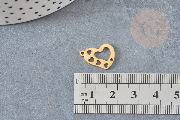 Pendentif coeur évidé Acier doré inoxydable, création bijou doré, 16mm, x1 G4830
