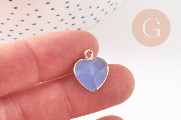Pendentif coeur jade bleu facettes 17mm, x1 (G4042)