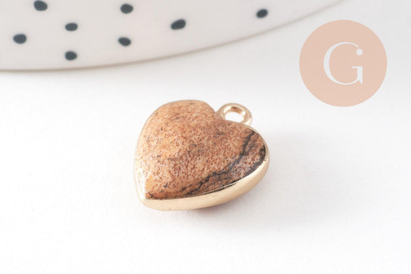Pendentif coeur jaspe paysage facettes,pendentif bijoux, pendentif pierre,jaspe naturel, pendentif coeur,17mm,G2526