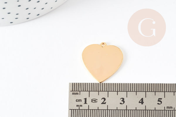Pendentif coeur laiton doré 18K à poinçonner, pendentif d'amour création bijoux, 23mm, x1 G3790