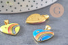 Pendentif coeur laiton doré 18K émaillé arc-en-ciel,21mm, x1 (G4649)