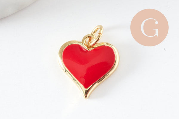 Pendentif coeur laiton doré 20K émaillé 14mm, x1 (G3570)