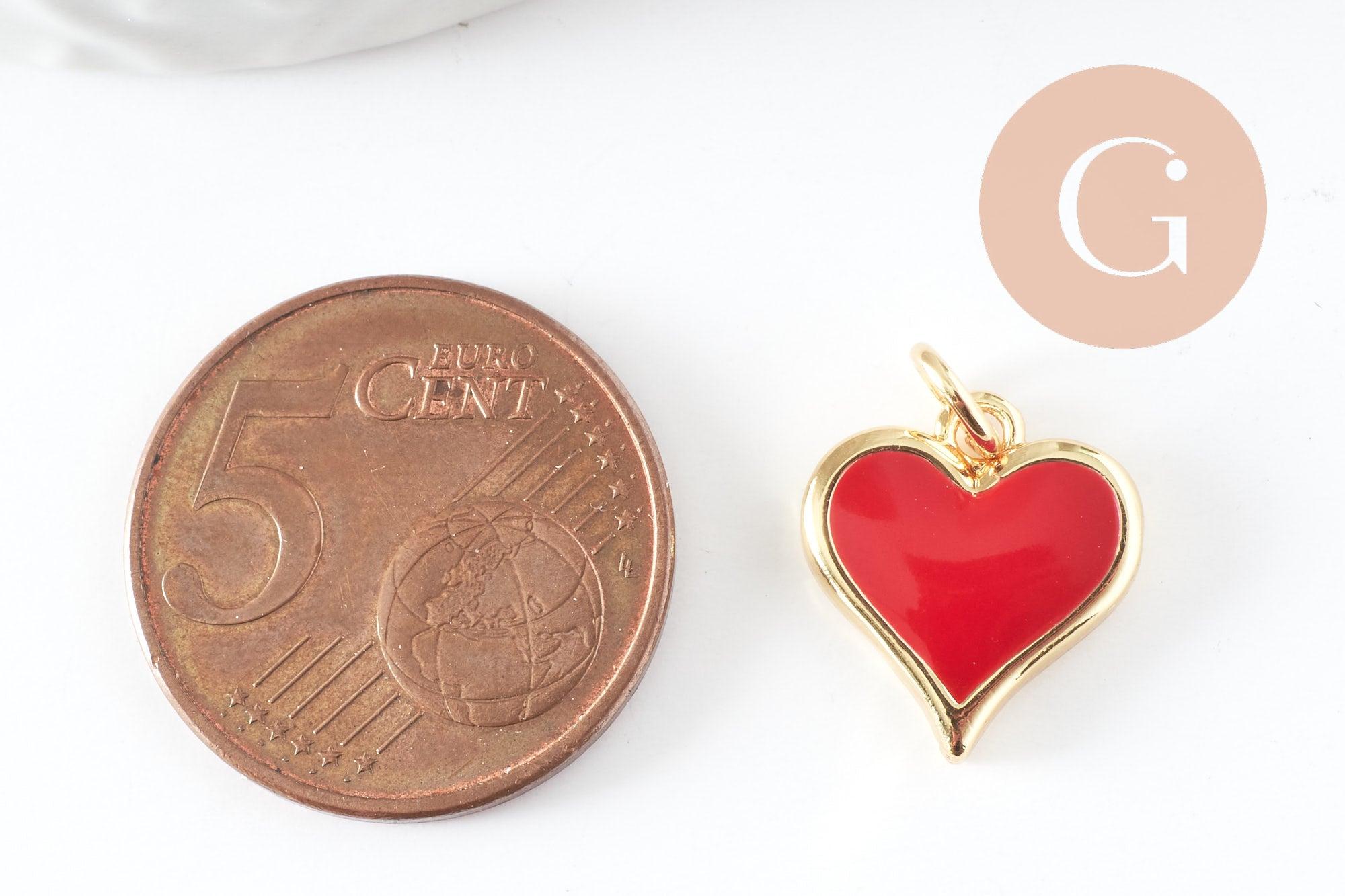 Pendentif coeur laiton doré 20K émaillé 14mm, x1 (G3570)