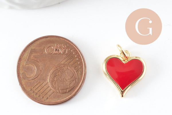 Pendentif coeur laiton doré 20K émaillé,pendentif doré,creation bijoux,coeur doré, pendentif laiton doré,14mm, x1 (G3570)