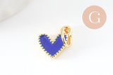 Pendentif coeur laiton doré émaillé,pendentif doré,coeur doré, pendentif laiton doré,9mm, x5 (G2409)
