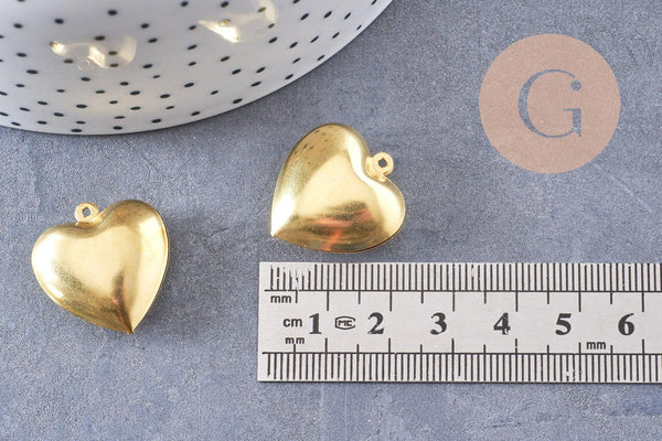 Pendentif cœur medaillon laiton brut 24mm, x2 (G1915)