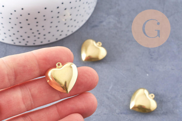 Pendentif cœur medaillon laiton brut 24mm, x2 (G1915)