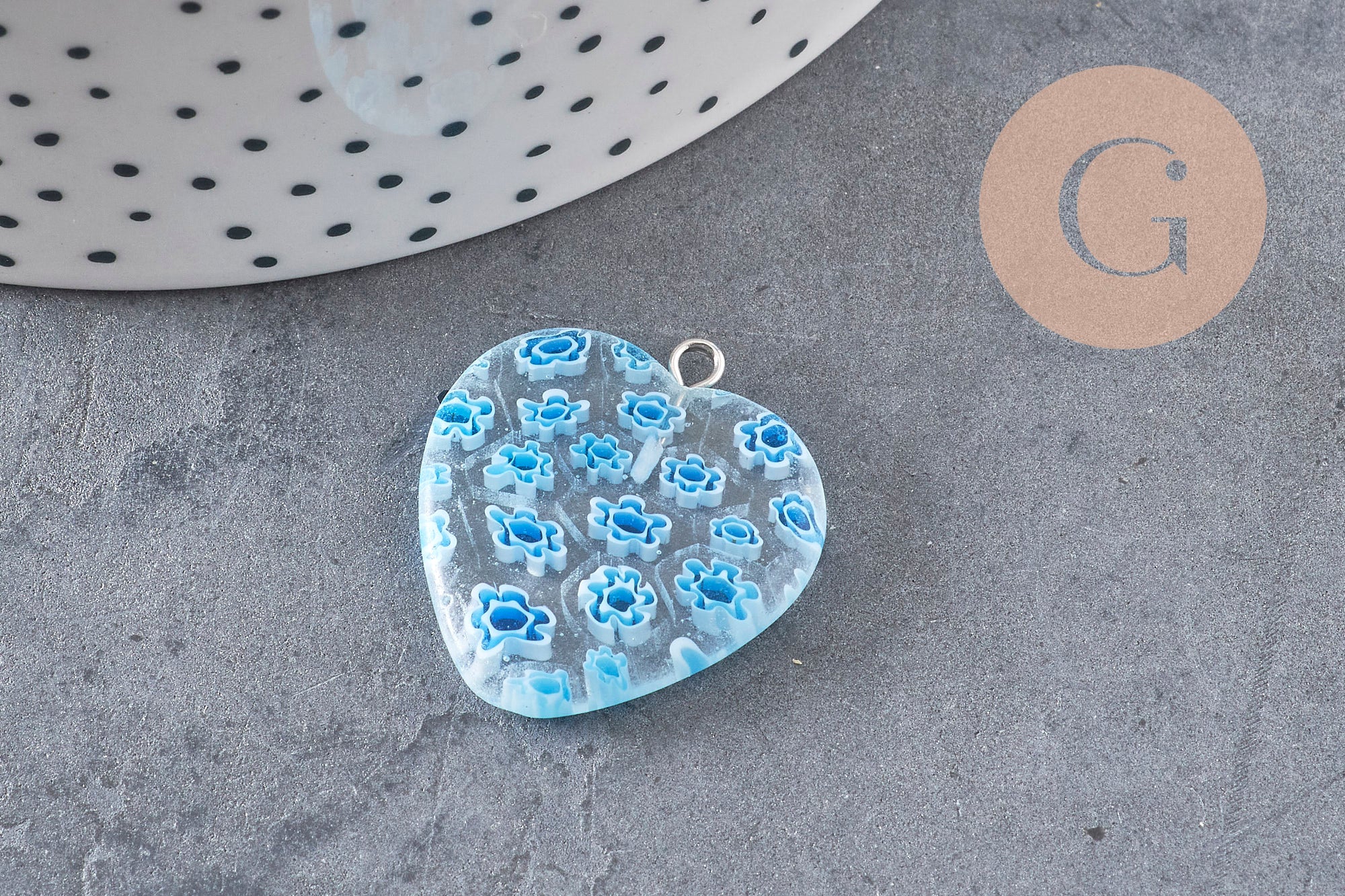 Pendentif cœur millefiori verre murano 27mm, x1 (G7143)