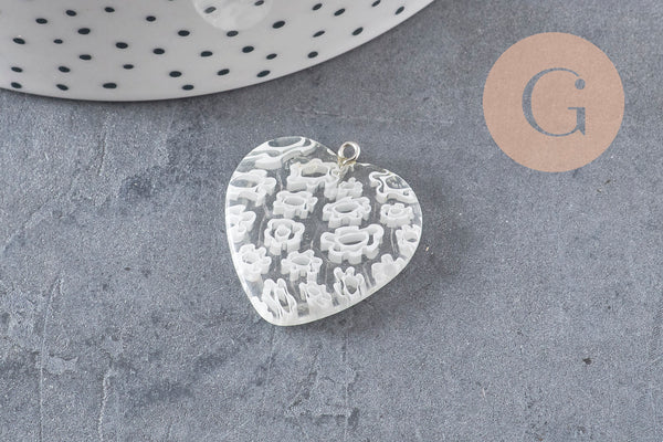 Pendentif cœur millefiori verre murano 27mm, x1 (G7143)