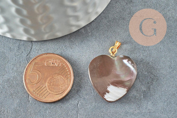 Pendentif coeur nacre noire naturelle doré,fourniture créative,pendentif coeur,coeur nacre,coquillage noir,création bijou, 20mm, x1 G2318