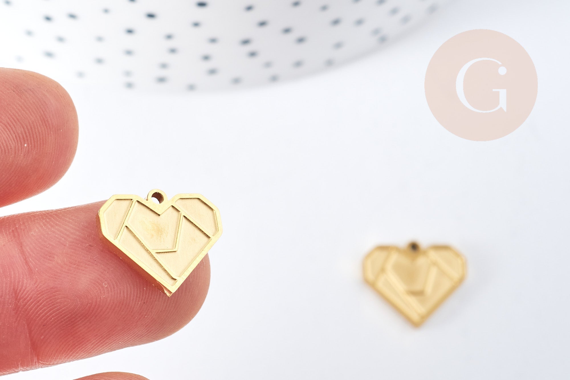 Pendentif coeur origami acier 201 doré 18K inoxydable IP 15mm, x1 (G8785)